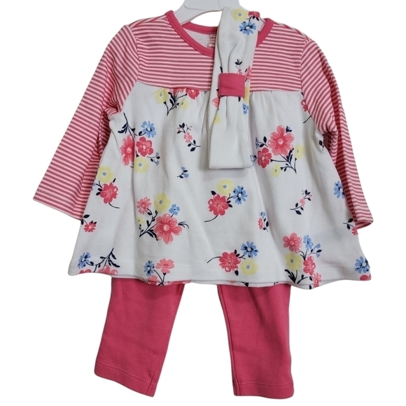 Little Me Other - Little Me 3 Piece Top Legging Headband Floral Stripe Set 9M